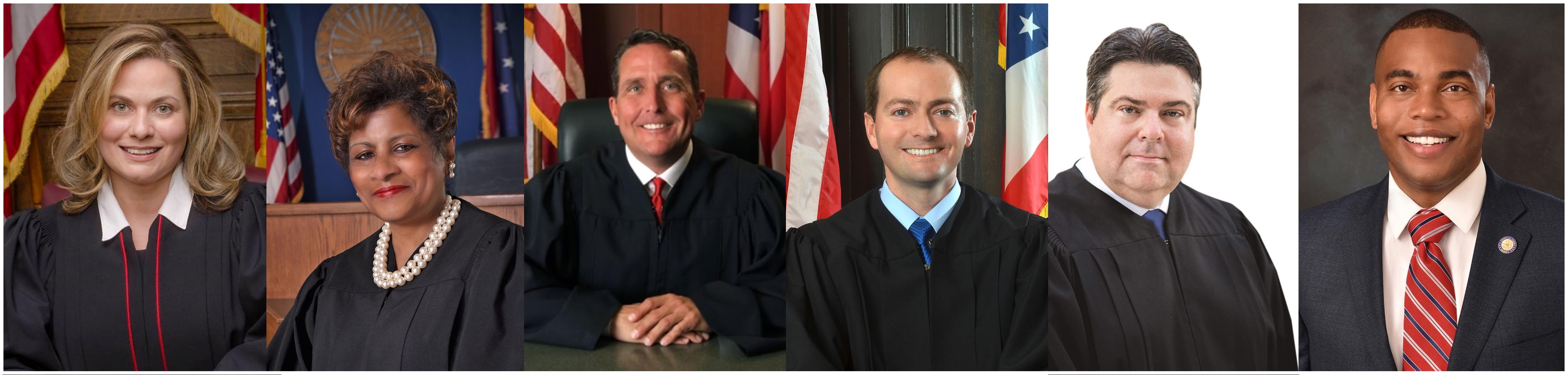 From left to right: Administrative/Presiding Judge Nicole Walker, Judge Annalisa S. Williams, Judge Jerry Larson, Judge Jon Oldham, Judge Ron Cable and Judge David Hamilton