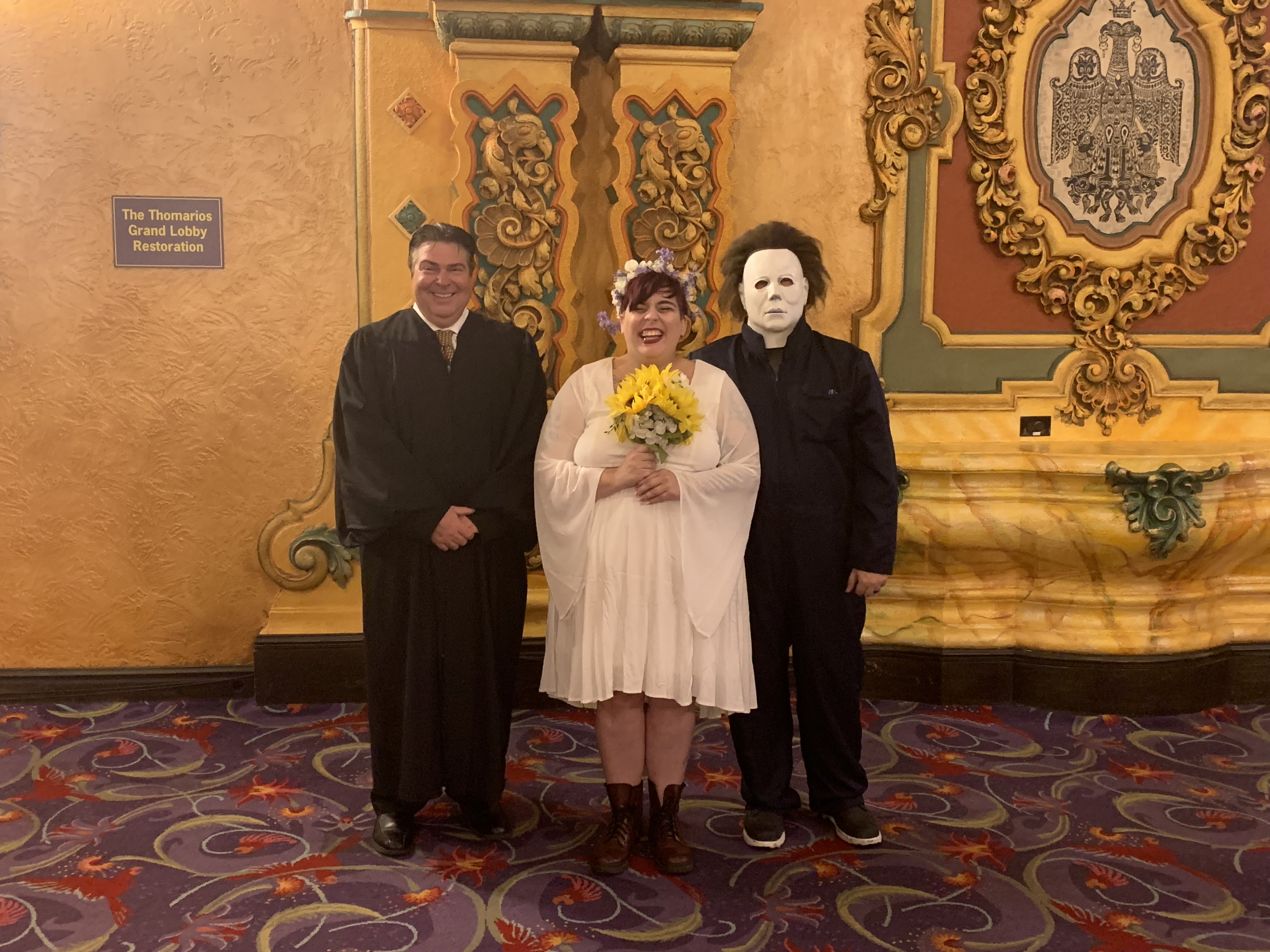 Brittni and Derek Coontz were married by Judge Ron Cable during Halloween themed weddings in 2021 at the Akron Civic Theatre